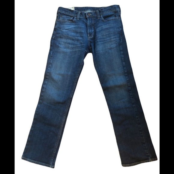 Hollister Slim Straight Dark Denim Whisker Jeans 32X30 Stretch - Picture 1 of 4